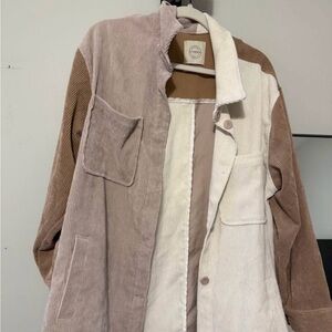 Stylish Women's Corduroy Jacket - Beige and White
